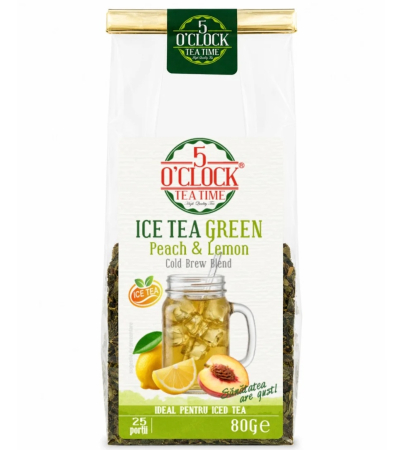 Ceai Premium - 5'O CLOCK Ceai Infuzie Ice Tea Green Peach & Lemon 80g