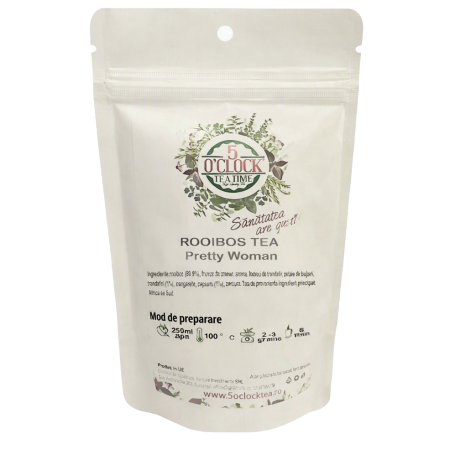 Ceai Vărsat - 5 O'Clock Rooibos Pretty Woman Ceai de Rooibos cu Zmeur si Trandafiri 100g