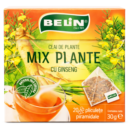 BELIN Piramide Ceai de Plante cu Ginseng - Ceai de Fructe si Plante Aromatizat - 20 Plicuri x 2g [1]