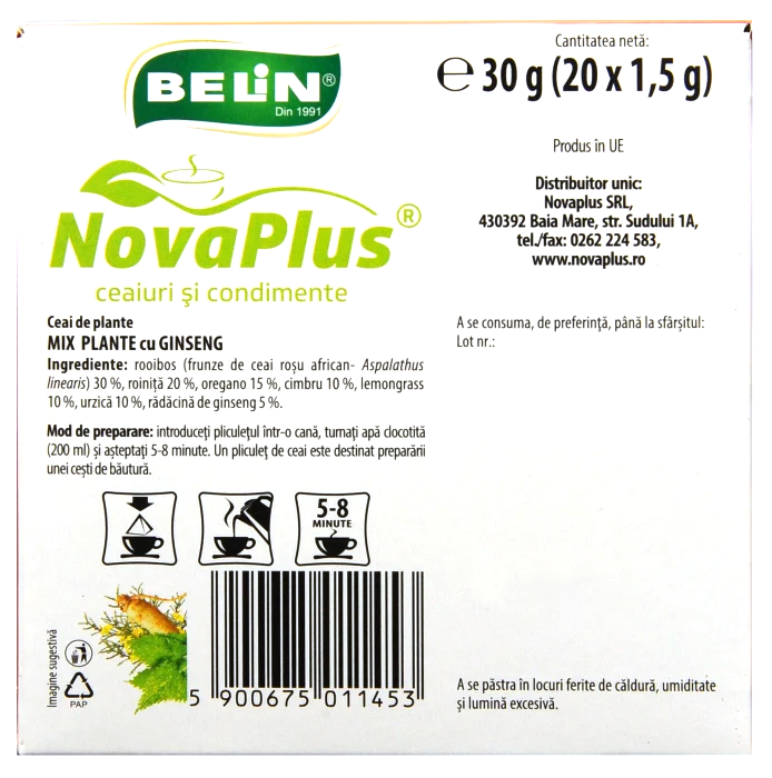 BELIN Piramide Ceai de Plante cu Ginseng - Ceai de Fructe si Plante Aromatizat - 20 Plicuri x 2g [3]