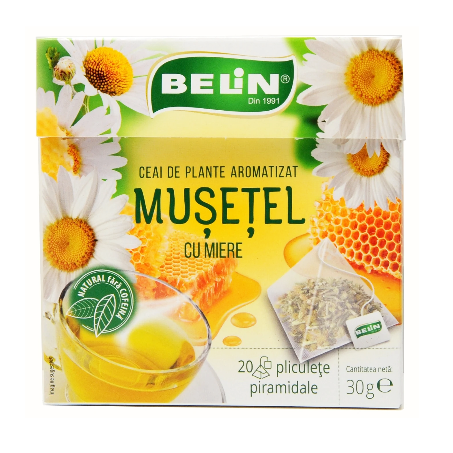 BELIN Piramide Ceai de Musetel cu Miere - Ceai de Plante Aromatizat - 20 Plicuri x 30g [1]