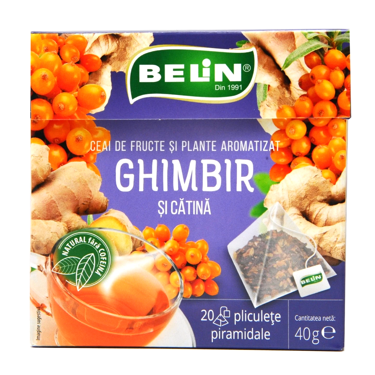 BELIN Piramide Ceai de Ghimbir si Catina - Ceai de Fructe si Plante Aromatizat - 20 Plicuri x 2g [1]