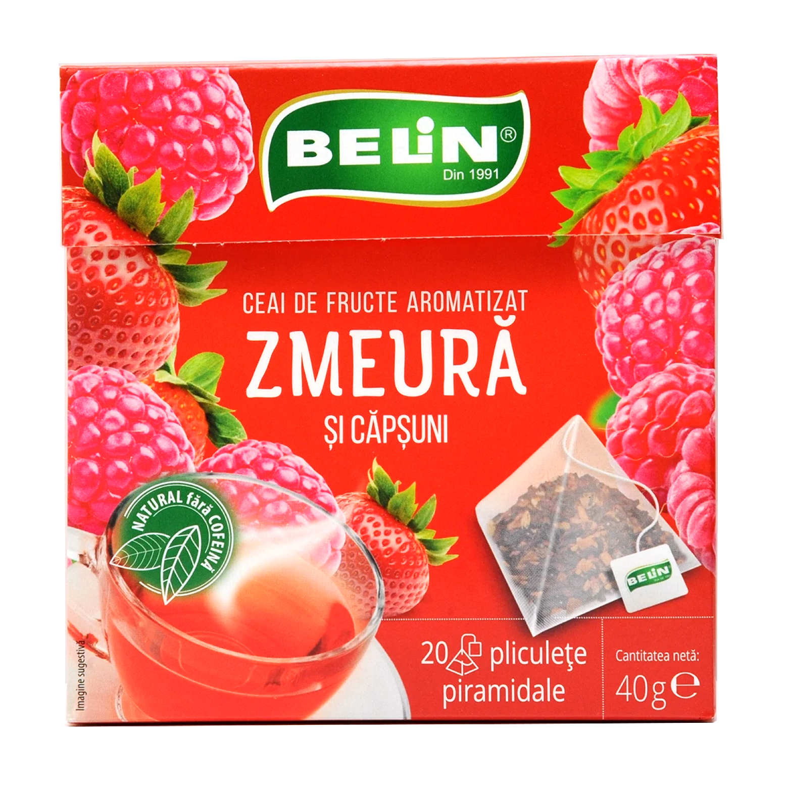 BELIN Piramide Ceai de Zmeura si Capsuni - Ceai de Fructe Aromatizat - 20 Plicuri x 2g [1]