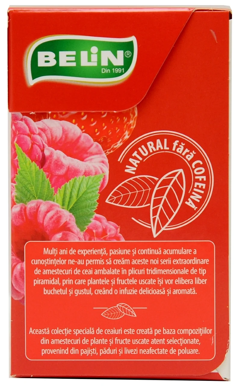 BELIN Piramide Ceai de Zmeura si Capsuni - Ceai de Fructe Aromatizat - 20 Plicuri x 2g [2]