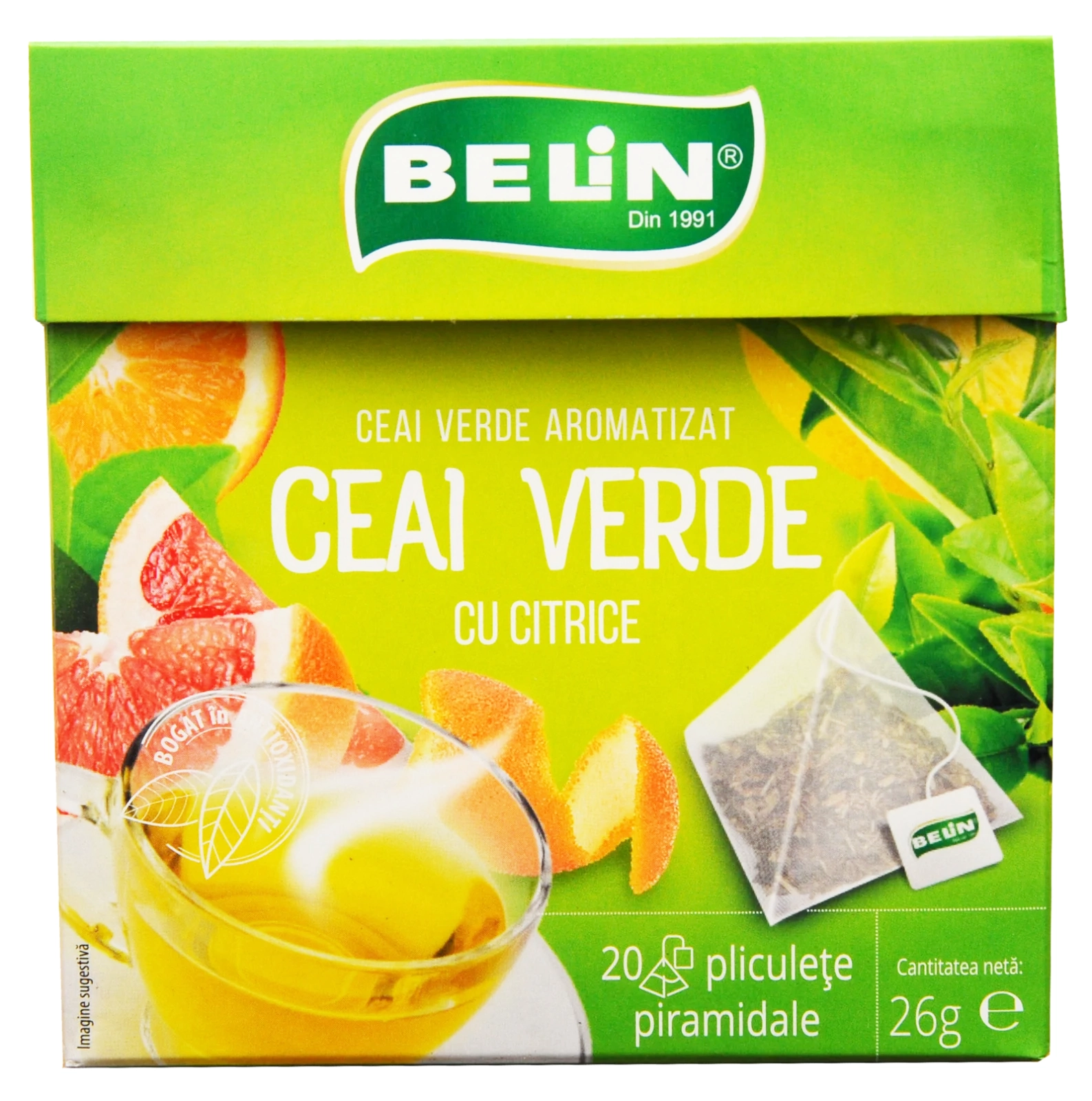 BELIN Piramide Ceai Verde cu Citrice - Ceai Verde Aromatizat - 20 Plicuri x 1.3g [3]