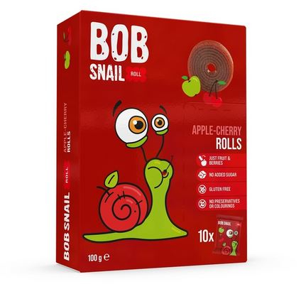 Dropsuri/Jeleuri - BOB SNAIL Gustare din Fructe Rulou cu Mere si Cirese 100g