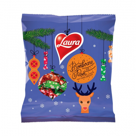 Dulciuri si Cadouri pentru Craciun - Bomboane de Pom LAURA Mix Visine, Caramel, Mere Coapte 184g