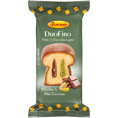 Dulciuri - BOROMIR Duo Fino Cozonac cu Crema de Fistic si Ciocolata 400g (folie)