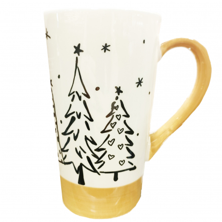 Cadouri - Cana Ceramica Inalta 15cm - Decor Brazi de Craciun