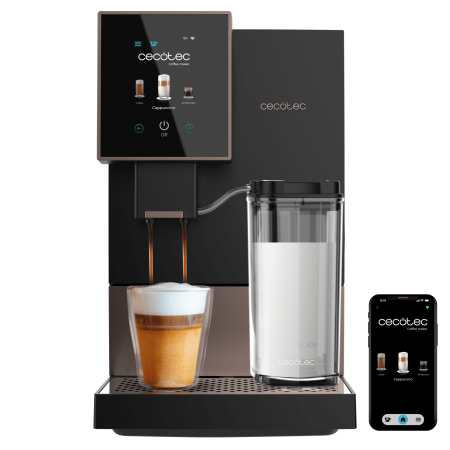 Espressoare si Cafetiere - CECOTEC Cremma Compactccino Connected Black Rose Espressor Super-Automat Compact 19 bari, ecran TFT și Wi-Fi, Rezervor de lapte și Thermoblock.