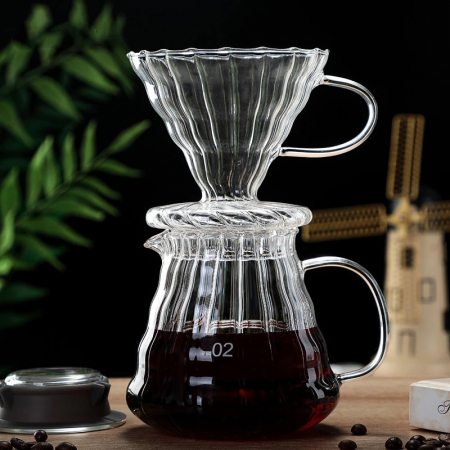 Dripper / Pour Over pentru Cafea si Ceai cu Vas din Sticlă și Filtru în Două Straturi - Capacitate 400ml [0]