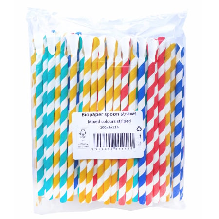 Accesorii & Cadouri - ENDLESS Paie cu Lingurita Biodegradabile si Compostabile din Hartie 200x8mm - Colorate 125buc