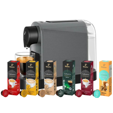 Promotii - Espressor Pentru Capsule Tchibo Cafissimo Pure Grey + Pachet Selectie Degustare 60 Capsule CAFISSIMO 6 Sortimente x10buc