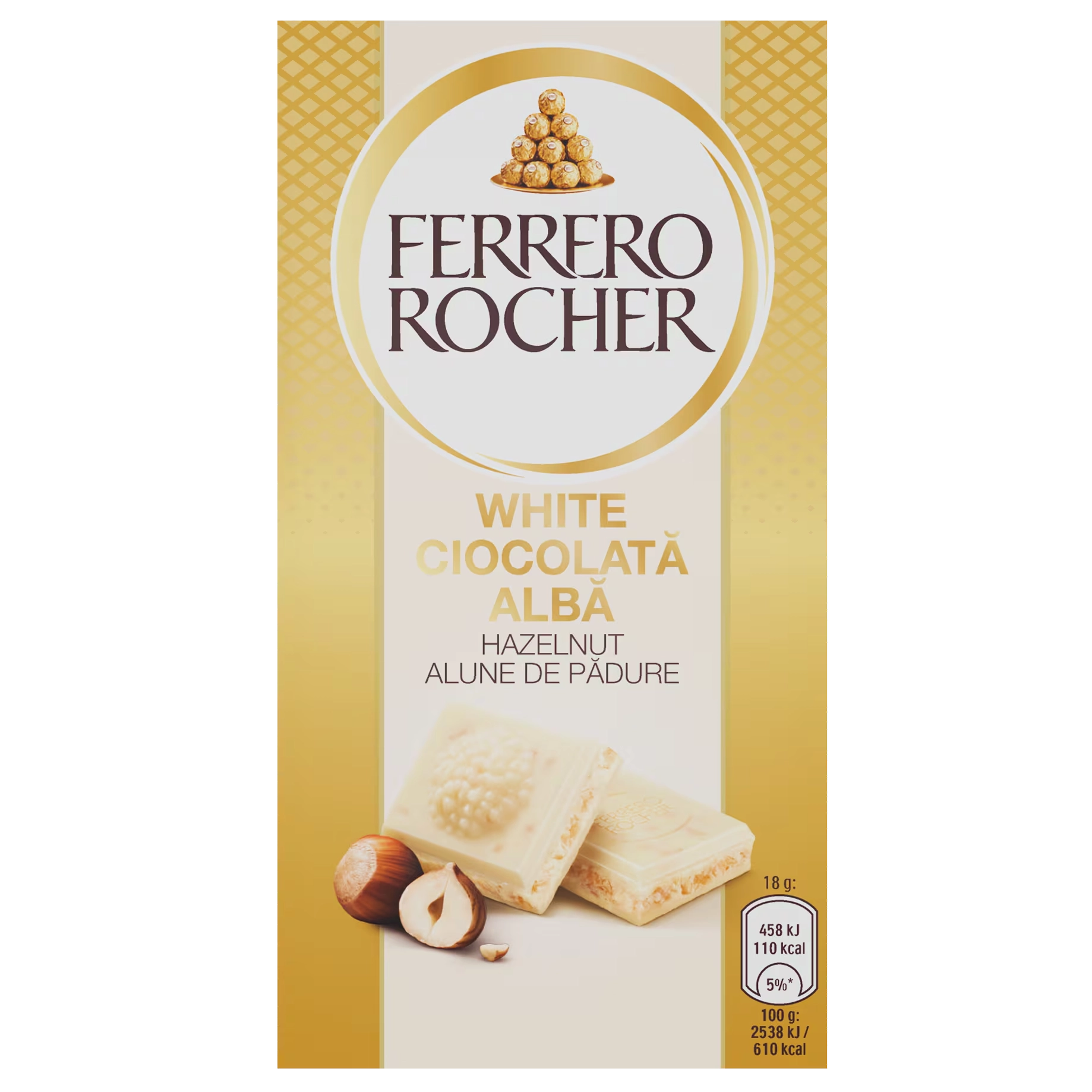 Dulciuri - FERRERO ROCHER Tableta de Ciocolata Alba cu Alune de Padure 90g