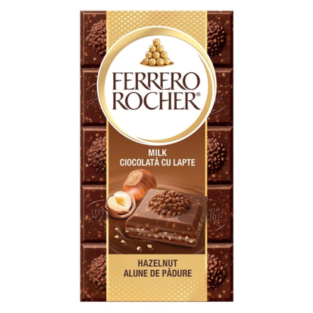 Ciocolata & Praline - FERRERO ROCHER Tableta de Ciocolata cu Lapte si Alune de Padure 90g