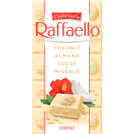 Dulciuri - RAFFAELLO Tableta de Ciocolata Alba cu Cocos si Migdale 90g