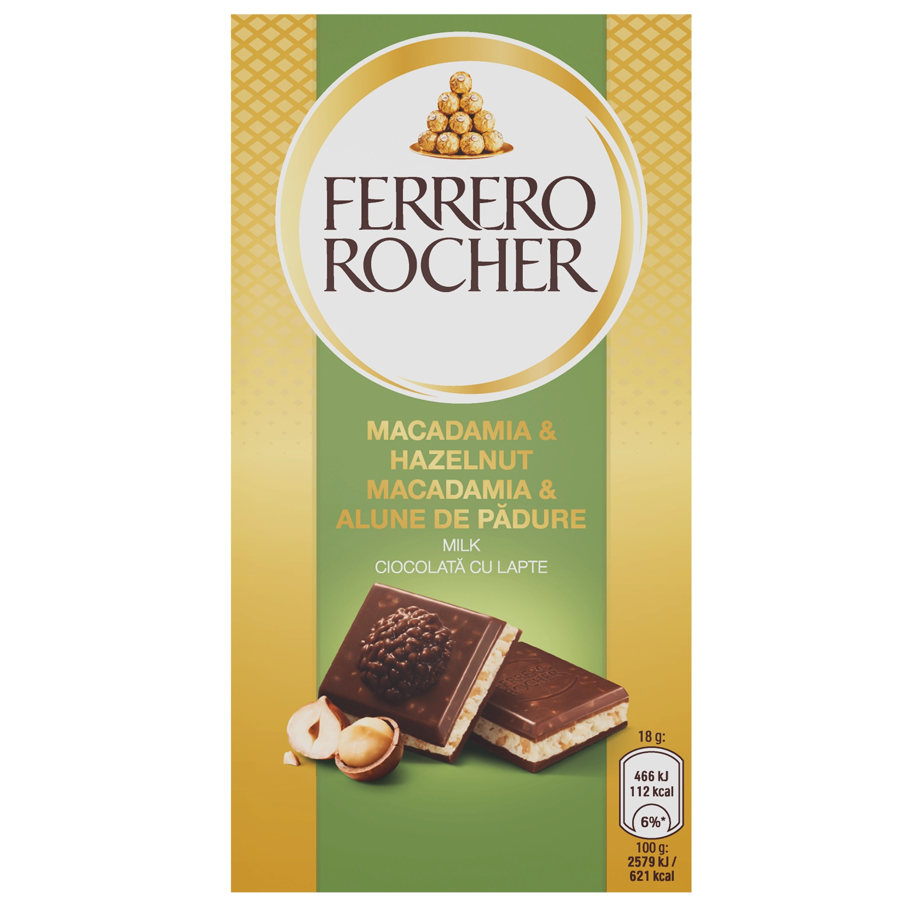 Ciocolata & Praline - FERRERO ROCHER Tableta de Ciocolata cu Macadamia si Alune de Padure 90g
