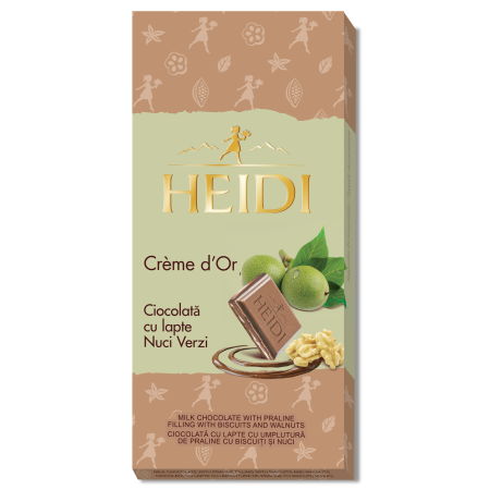 Ciocolata & Praline - HEIDI Creme D'Or Ciocolata cu Lapte si Nuci Verzi 90g