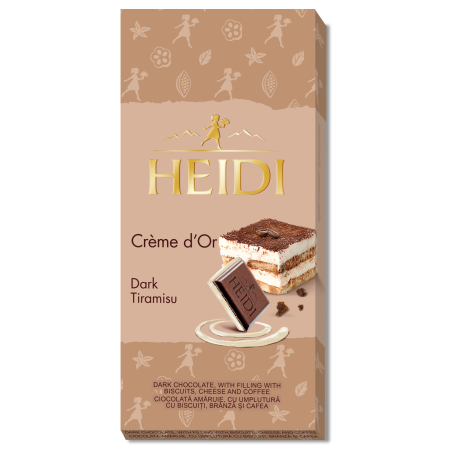 Dulciuri - HEIDI Creme D'Or Dark Tiramisu Ciocolata Amaruie cu 30% Biscuiți, Brânză pulbere și Cafea 90g