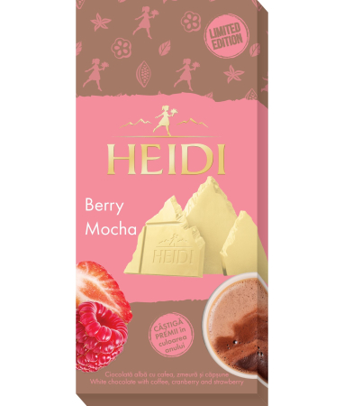Ciocolata & Praline - HEIDI White Berry Mocha Ciocolata Alba cu Capsune, Zmeura si Cafea 80g