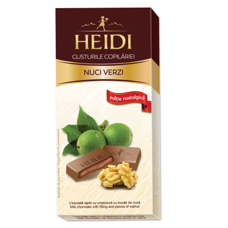 Ciocolata & Praline - HEIDI Gusturile Copilariei Ciocolata cu Nuci Verzi 90g