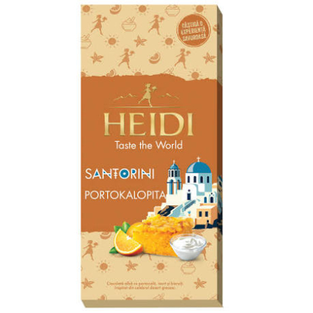 Dulciuri - HEIDI Santorini Portokalopita Ciocolata Alba cu Portocale, Iaurt si Biscuiti 80g