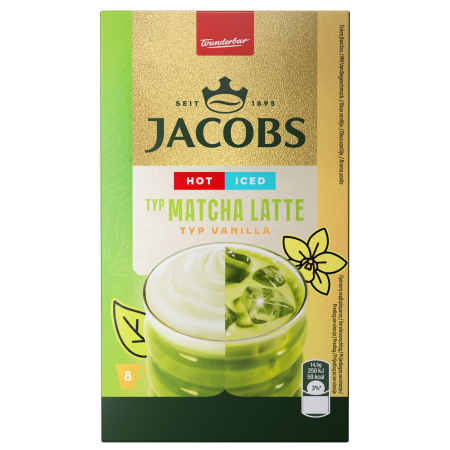 Ciocolată Caldă / Cappuccino - JACOBS Matcha Latte cu Aroma de Vanilie - Hot & Iced 8 x 14.5 g