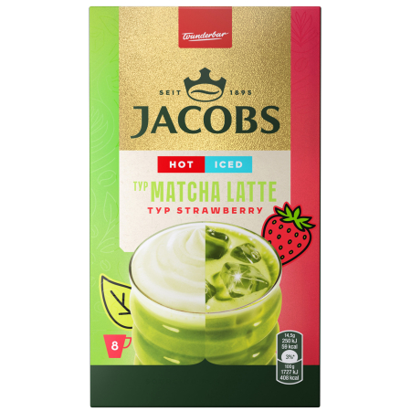 Ciocolată Caldă / Cappuccino - JACOBS Matcha Latte cu Aroma de Capsune - Hot & Iced 8 x 14.5 g