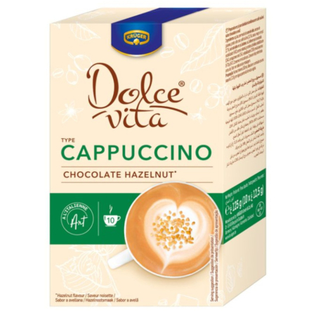 Ciocolată Caldă / Cappuccino - KRUGER Cappuccino cu Aroma de Ciocolata si Alune Plic 10x12.5g
