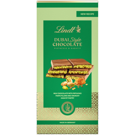 Ciocolata & Praline - LINDT Ciocolata Dubai Style cu Pasta de Fistic 45% si Cataif  26% 145g