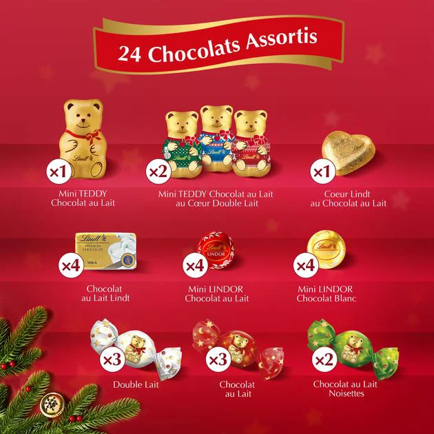 LINDT Teddy Calendar Advent cu Ursuleti de Ciocolata 170g [1]