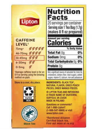 LIPTON Ceai Negru cu Piersici si Mango Piramide 20x1.7g [1]