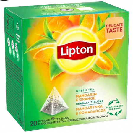 Salveaza o Cafea - LIPTON Ceai Verde, Mandarine & Portocale Piramide 20x2.1g