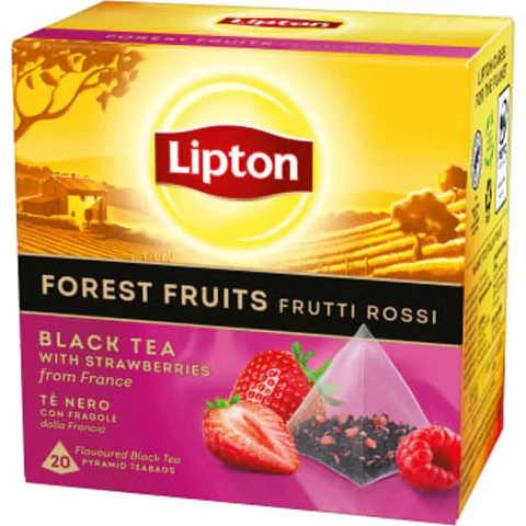 Ceai in Plic - LIPTON Forest Fruit Ceai Negru cu Capsuni Piramide 20x2.1g
