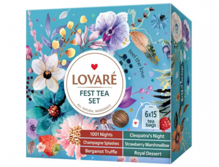 Ceai Premium - LOVARE Set de Ceai Asortat Fest Tea 6 sortimente x 15 plicuri 90buc