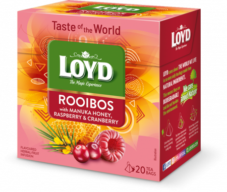 Ceai in Plic - LOYD Ceai de Fructe Rooibos cu Miere de Manuka cu Aromă de Zmeură și Merișor 20x2g