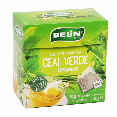 Ceai in Plic - BELIN Piramide Ceai Verde Aromatizat Lemongrass 20x2g