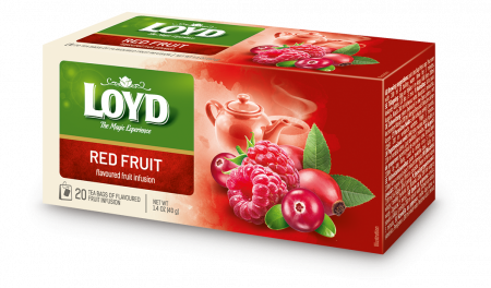 Ceai in Plic - LOYD Cei Infuzie De Fructe Aromatizat, cu Gust de Zmeura, Macese si Merisor - Fructe Rosii 20 Plicuri