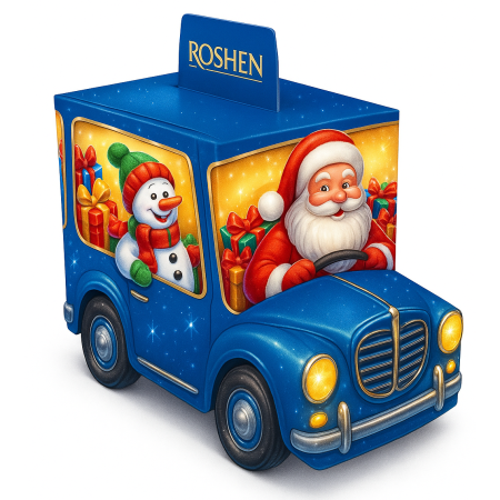 Praline si Bomboane pentru Craciun - ROSHEN Masinuta de Carton cu Dulciuri de Craciun 330g
