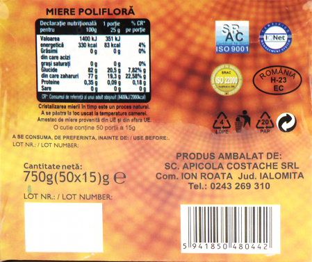 MOS COSTACHE Miere Poliflora Plic 50x15g [3]