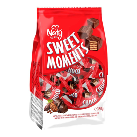 Napolitane - NATY Sweet Moments Napolitane Ambalate Individual cu Cremă de Cacao și Glazură de Ciocolată 350g