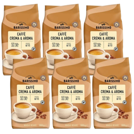 Promotii - Pachet 6 x AMAROY Barissimo Crema & Aroma Cafea Boabe 1kg + Cadou KOTANYI Râșniță Condimente pentru Cafea Cacao Kiss 63g