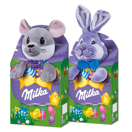Figurine de ciocolata - Pachet cu Dulciuri pentru Paste MILKA Mix + Jucarie Plus 96g