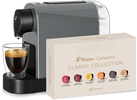 Pachet Espressor Pentru Capsule Tchibo Cafissimo Pure Grey + TCHIBO CAFISSIMO Set Capsule 6 Sortimente - Bundle [1]