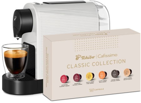 Espressoare si Cafetiere - Pachet Espressor Pentru Capsule Tchibo Cafissimo Pure White+ TCHIBO CAFISSIMO Set Capsule 6 Sortimente
