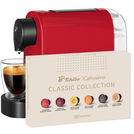 Capsule cu Cafea - Espressor Tchibo Cafissimo Pure Red + Cadou 60 de Capsule Cafissimo Classic Collection