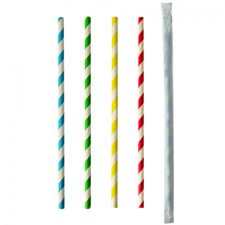 Pahare / Capace / Palete - Paie Biodegradabile din Hartie de Unica Folosinta - Colorate, Ambalate Individual, 200x6mm, 500buc