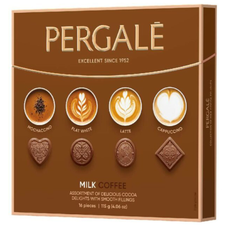 Dulciuri - PERGALE Praline de Ciocolata cu Lapte si Umplutura de Cafea cutie 115g