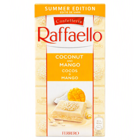 Ciocolata & Praline - RAFFAELLO Tableta de Ciocolata Alba cu Cocos si Mango 90g