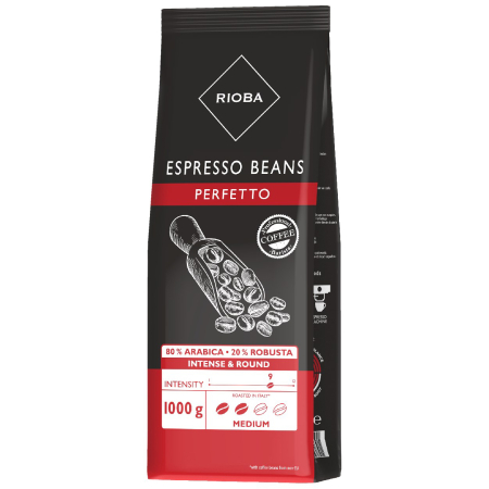 Cafea Boabe Premium - RIOBA Caffe Espresso Perfetto 80% Arabica - 20% Robusta Intense & Round Cafea Boabe 1Kg